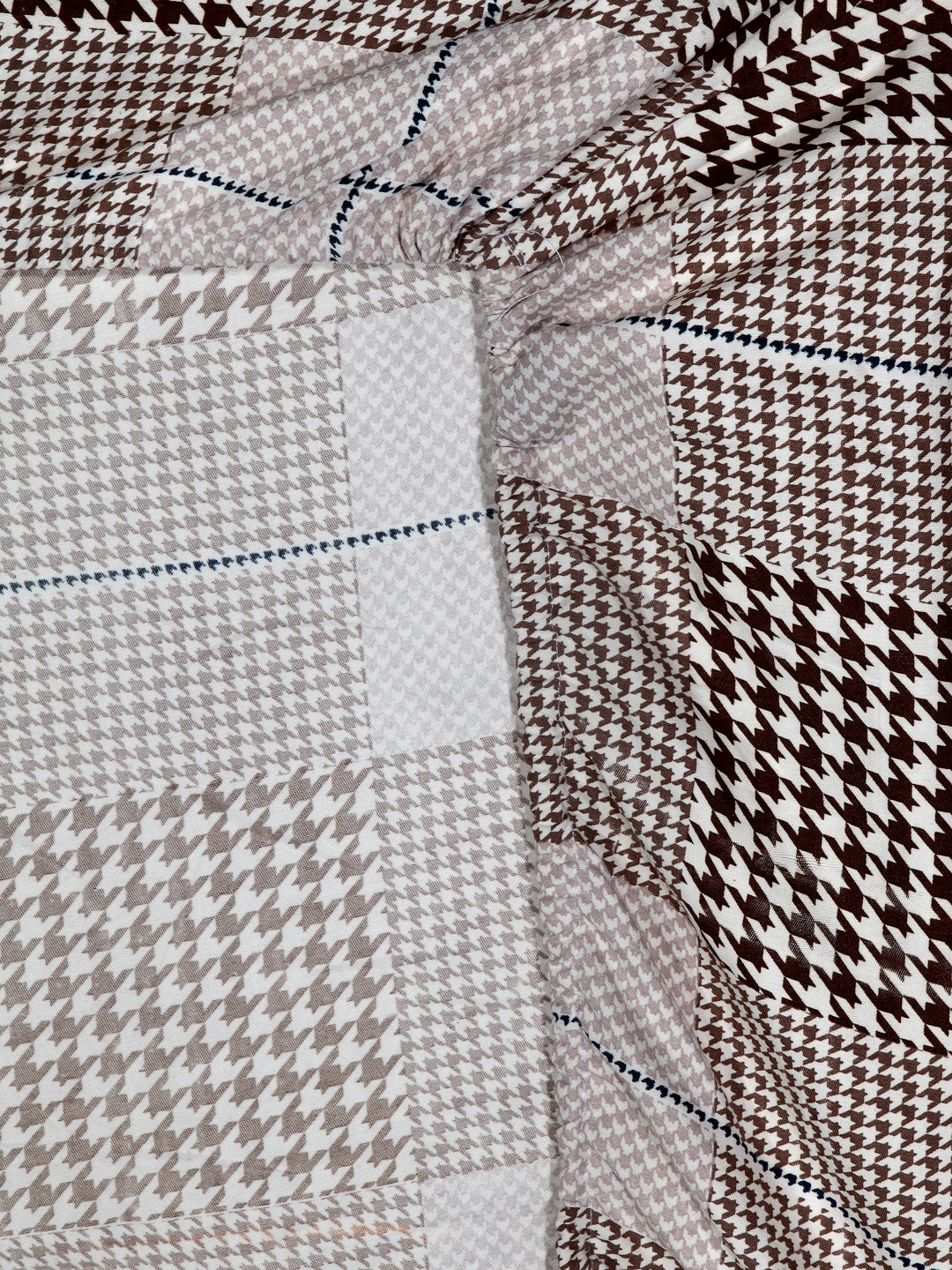 Arrabi Beige Checks TC Cotton Blend Single Size Fitted Bedsheet with 1 Pillow Cover (220 X 150 cm)
