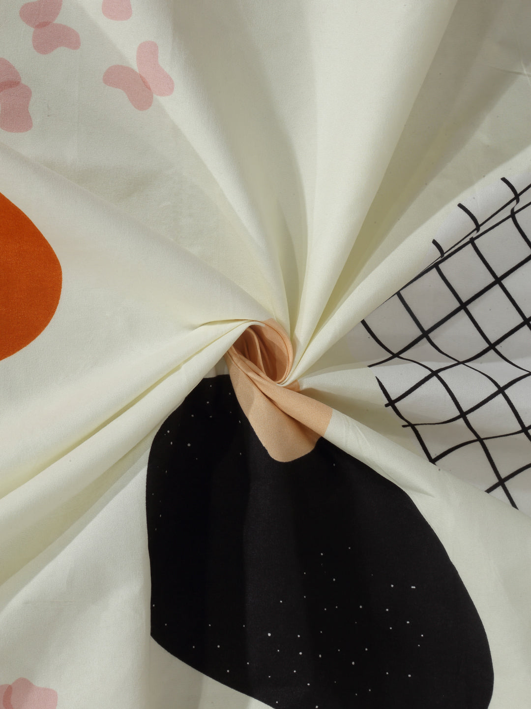Arrabi Cream Geometric TC Cotton Blend Single Size Fitted Bedsheet with 1 Pillow Cover (215 x 150 cm)