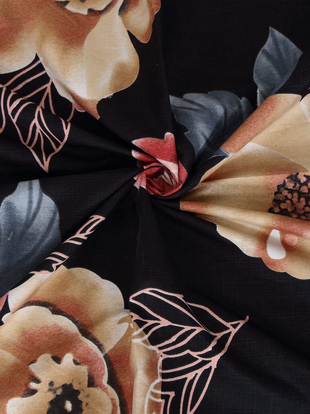 Arrabi Black Floral TC Cotton Blend King Size Bookfold Bedsheet with 2 Pillow Covers (250 X 220 cm)