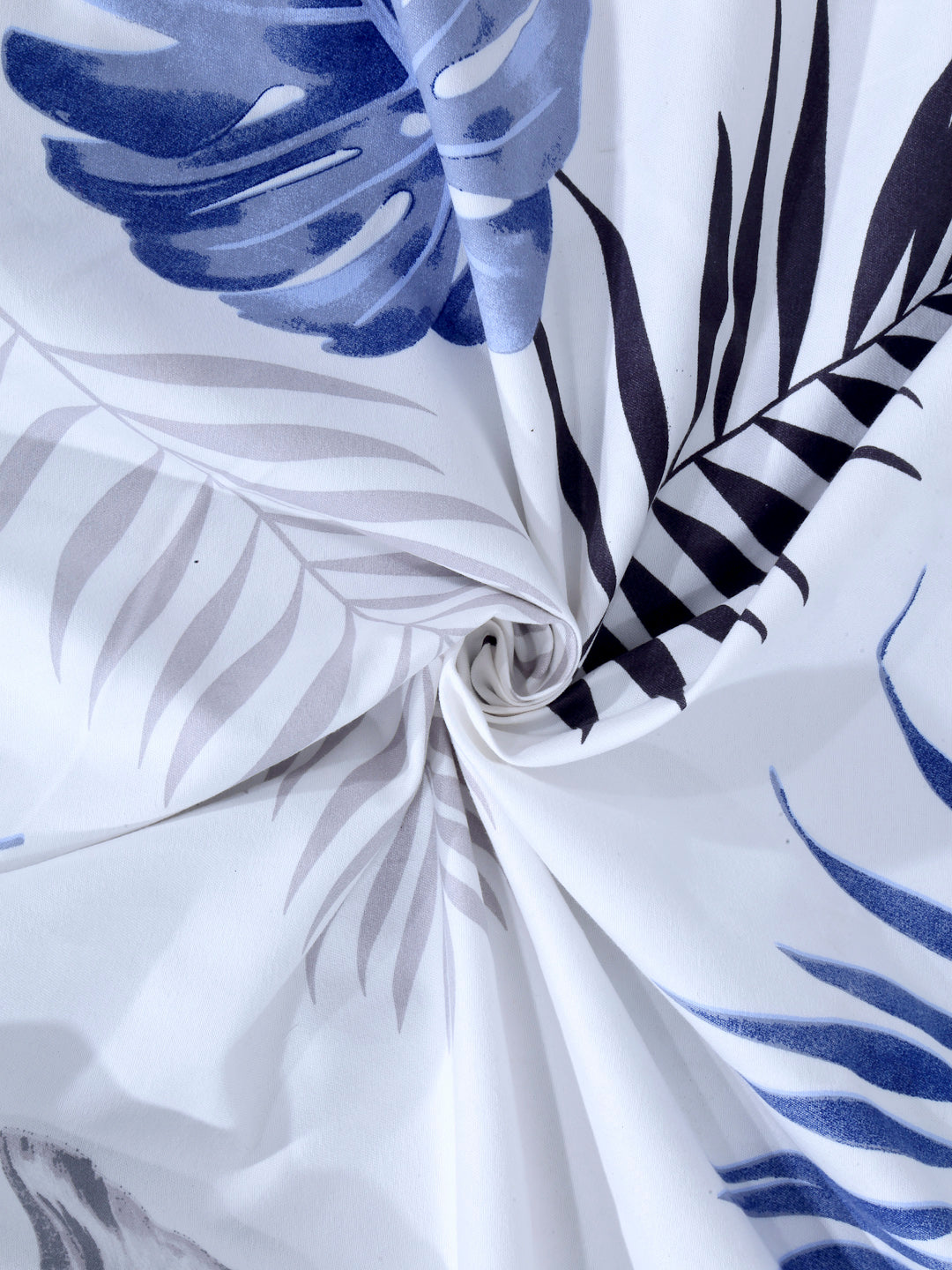 Arrabi White Leaf TC Cotton Blend King Size Bookfold Bedsheet with 2 Pillow Covers (250 X 215 cm)