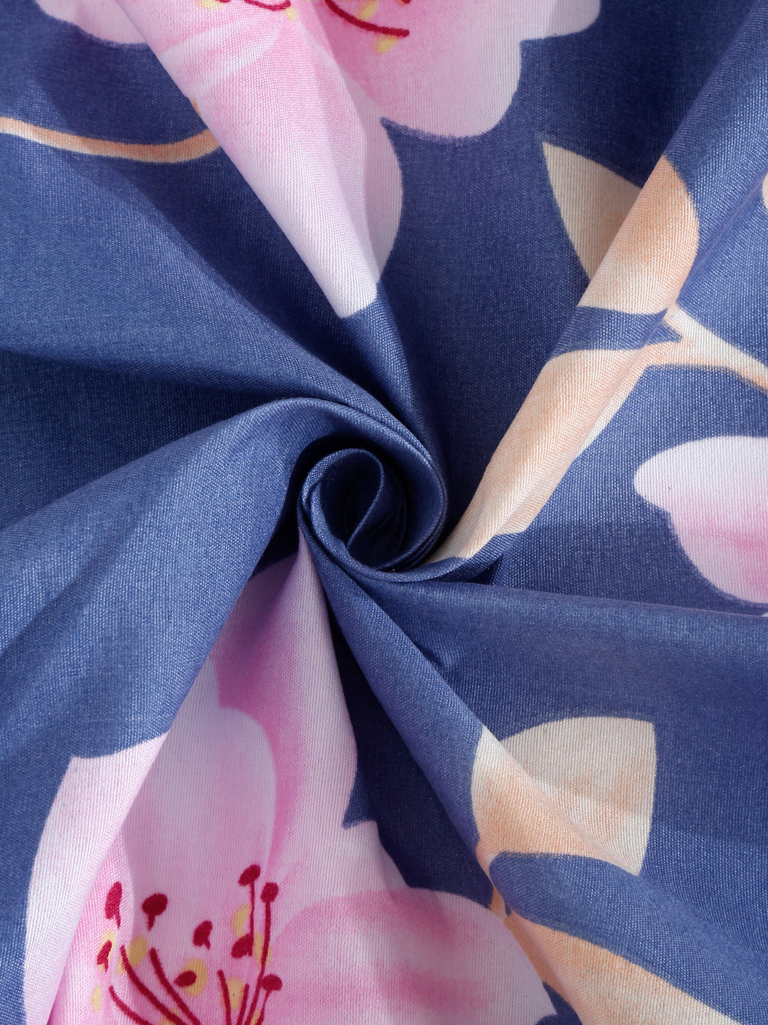 Arrabi Blue Floral TC Cotton Blend King Size Bedsheet with 2 Pillow Covers (250 x 215 cm)