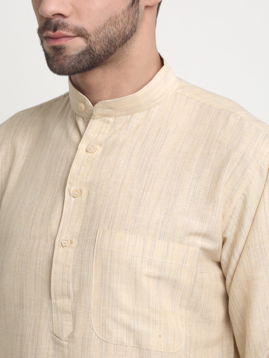 Arrabi Men Indian Fashion Cream Pure Cotton Solid Straight Kurta