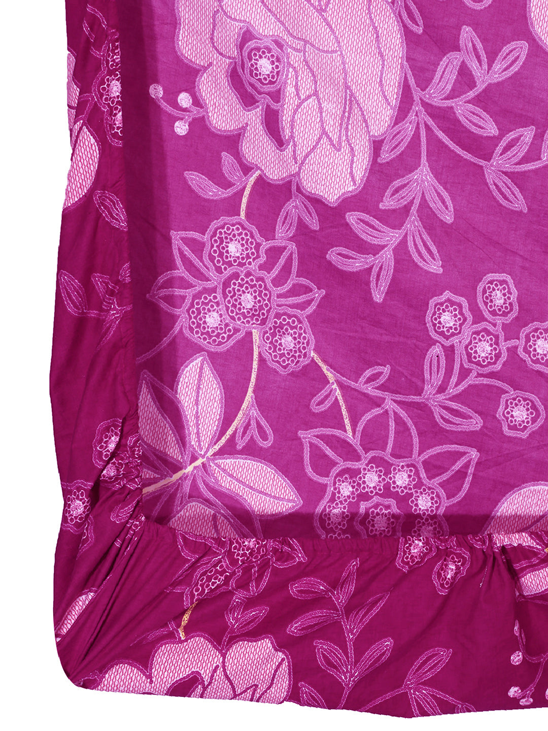Arrabi Pink Floral TC Cotton Blend Single Size Fitted Bedsheet with 1 Pillow Cover (220 X 150 cm)