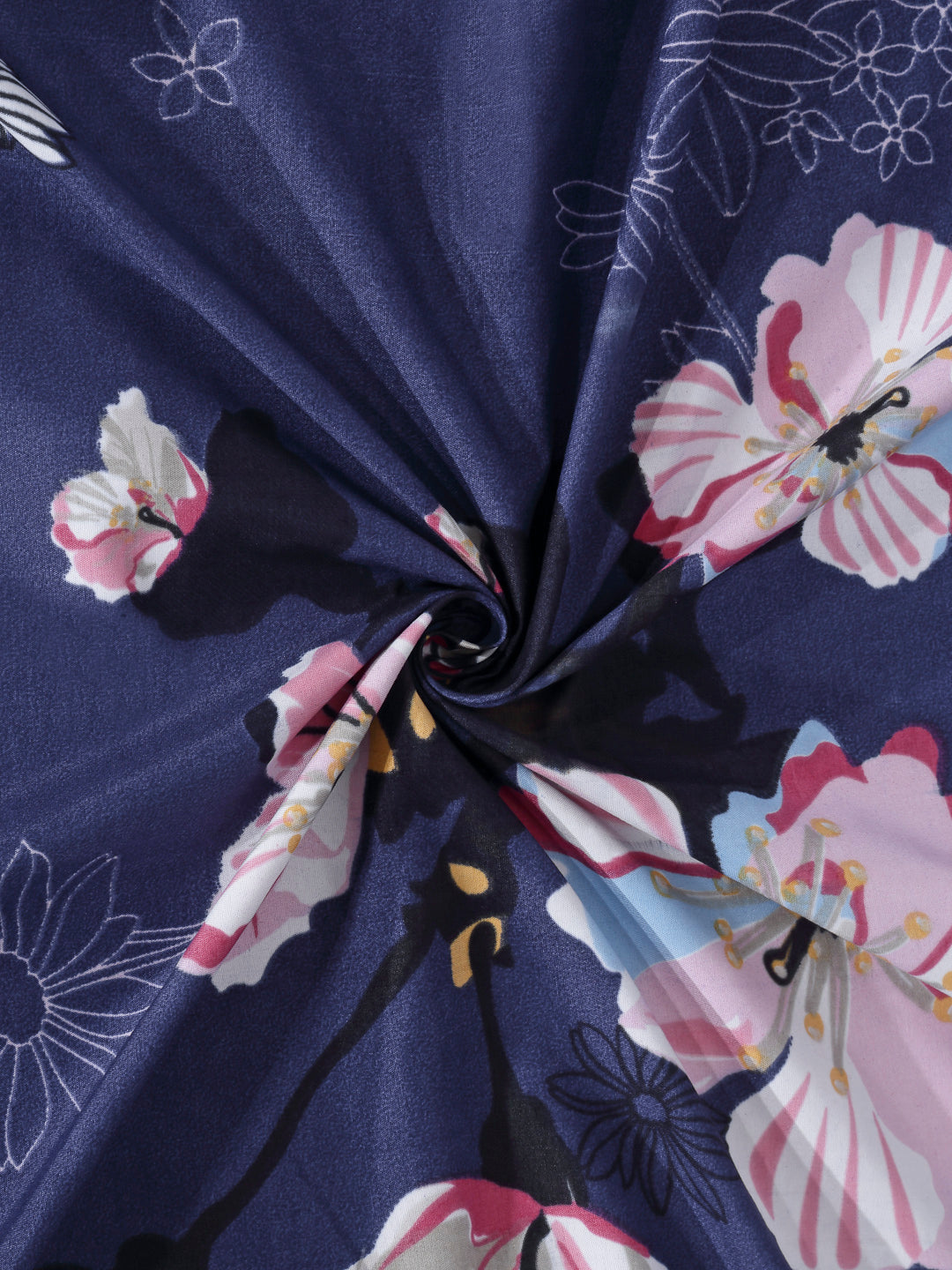 Arrabi Blue Floral TC Cotton Blend Single Size Bedsheet with 1 Pillow Cover (220 x 150 cm)