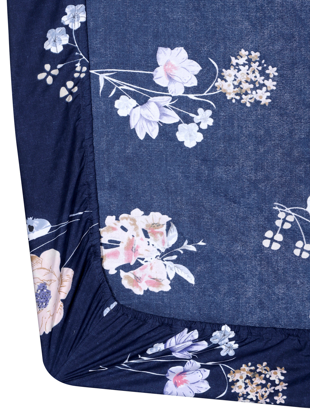 Arrabi Blue Leaf TC Cotton Blend Single Size Fitted Bedsheet with 1 Pillow Cover (220 X 150 cm)