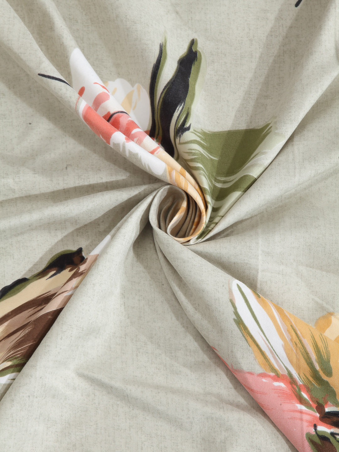Arrabi Green Floral TC Cotton Blend King Size Bookfold Bedsheet with 2 Pillow Covers (250 X 220 cm)