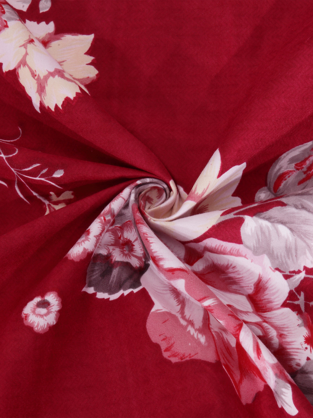 Arrabi Red Floral TC Cotton Blend Super King Size Fitted Bedsheet with 2 Pillow Covers (270 x 260 cm)