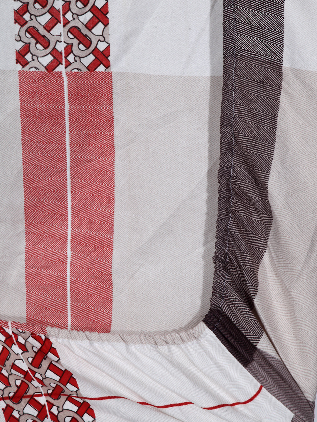 Arrabi Multi Geometric TC Cotton Blend Single Size Fitted Bedsheet with 1 Pillow Cover (220 X 150 cm)