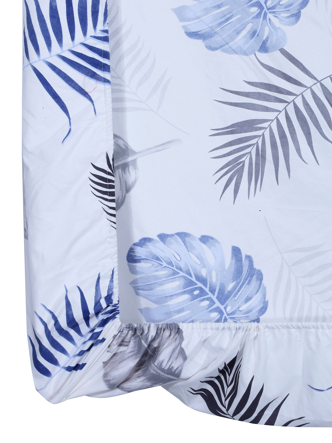 Arrabi White Leaf TC Cotton Blend Single Size Fitted Bedsheet with 1 Pillow Cover (220 X 150 cm)