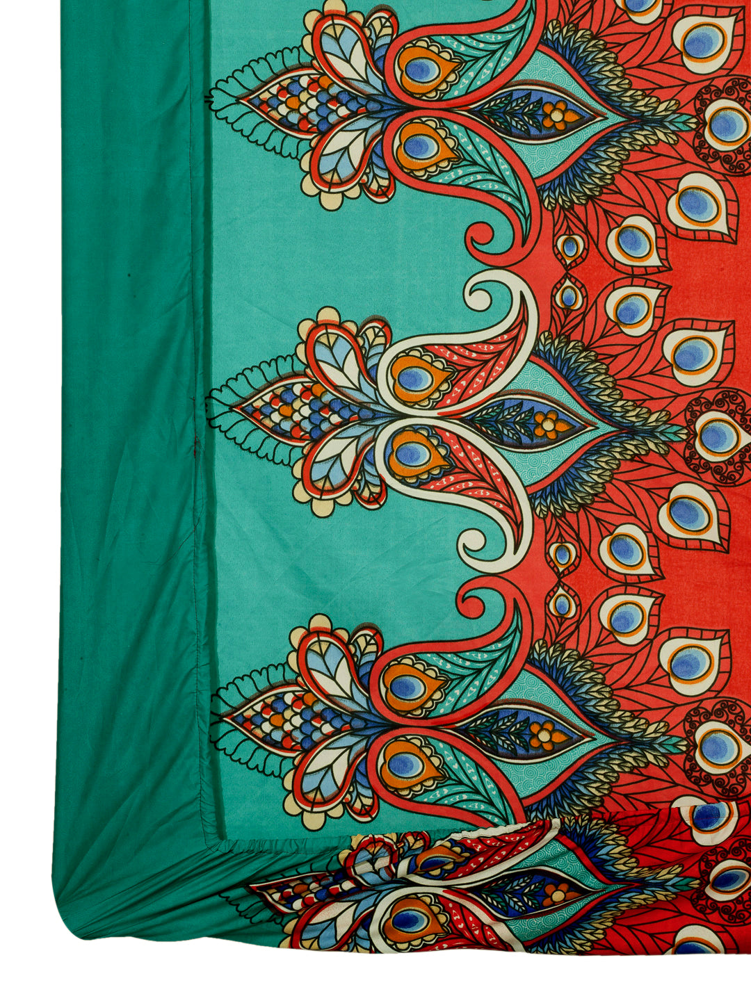 Arrabi Red Indian TC Cotton Blend Single Size Fitted Bedsheet with 1 Pillow Cover (220 X 150 cm)