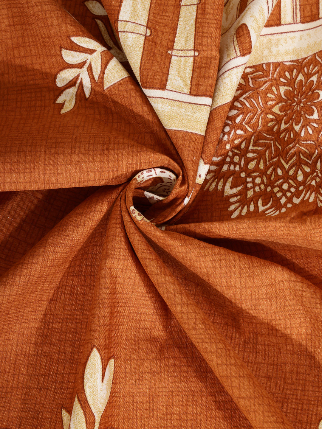 Arrabi Brown Floral TC Cotton Blend Super King Size Fitted Bedsheet with 2 Pillow Covers (270 X 260 Cm)