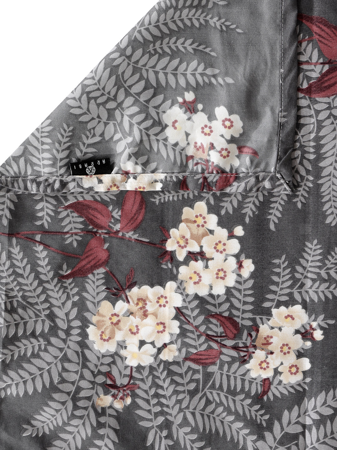 Arrabi Grey Floral Cotton Blend 6 SEATER Table Cover (180 x 130 cm)