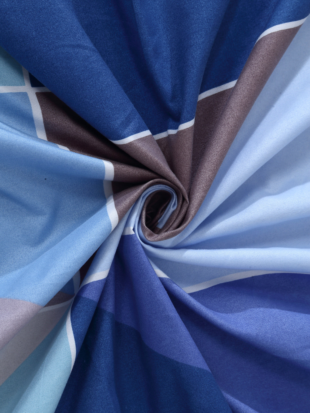 Arrabi Blue Geometric TC Cotton Blend King Size Bookfold Bedsheet with 2 Pillow Covers (250 X 215 cm)