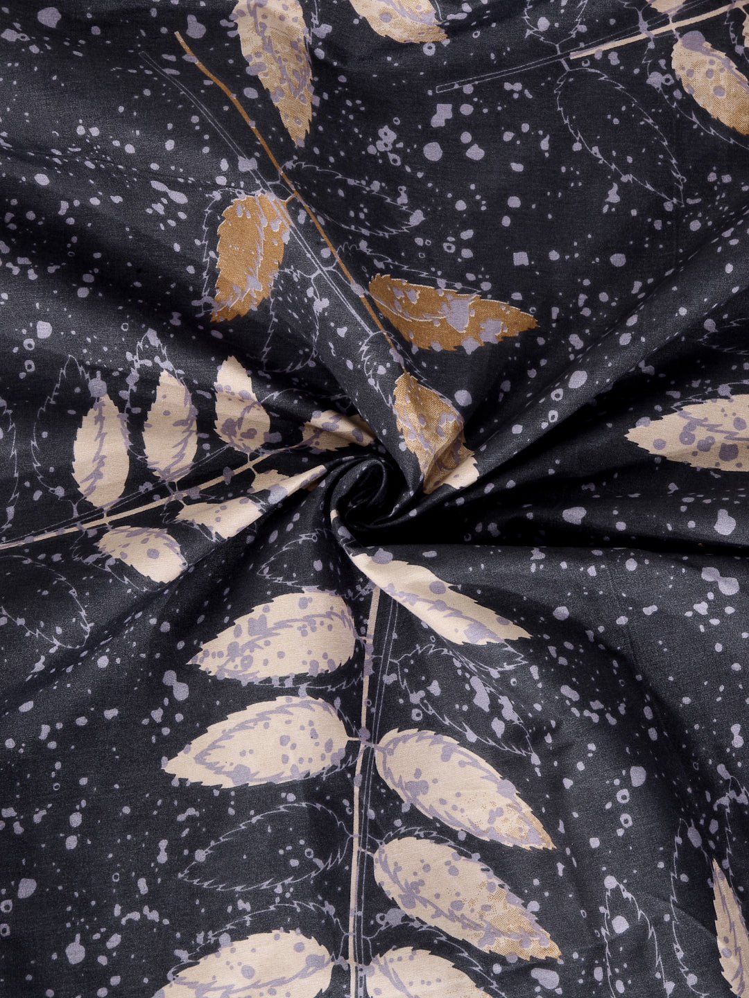 Arrabi Black Leaf TC Cotton Blend King Size Bedsheet with 2 Pillow Cover (250 x 225 cm)