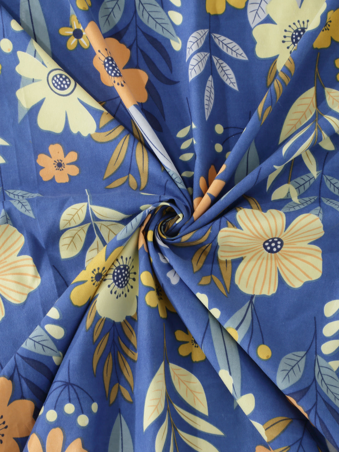 Arrabi Blue Floral TC Cotton Blend Super King Size Fitted Bedsheet with 2 Pillow Covers (270 X 260 Cm)