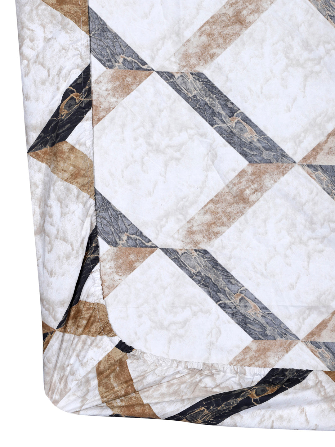 Arrabi Brown Geometric TC Cotton Blend Single Size Fitted Bedsheet with 1 Pillow Cover (220 X 150 cm)