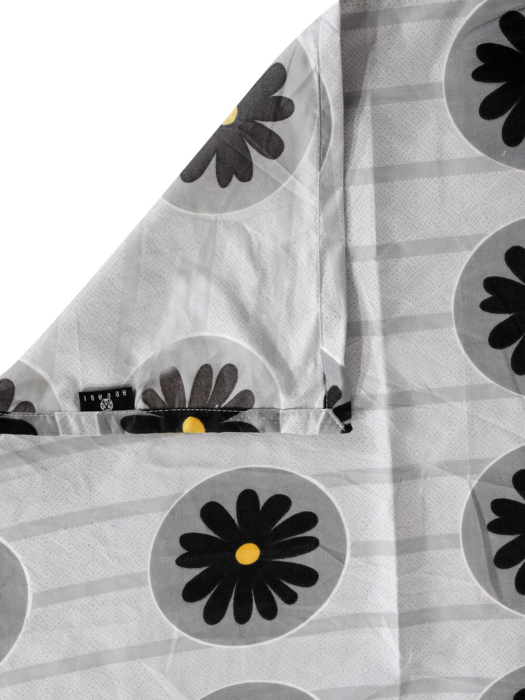 Arrabi Grey Floral TC Cotton Blend Super King Size Fitted Bedsheet with 2 Pillow Covers (270 X 260 Cm)