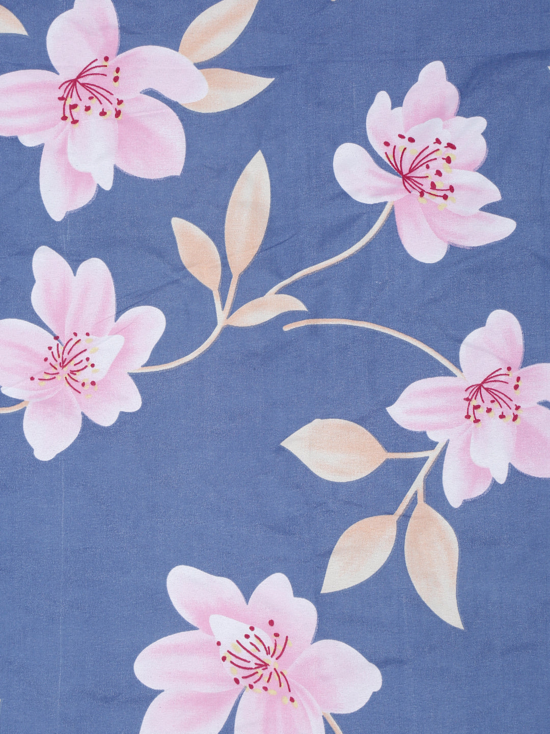 Arrabi Blue Floral TC Cotton Blend King Size Bedsheet with 2 Pillow Covers (250 x 215 cm)