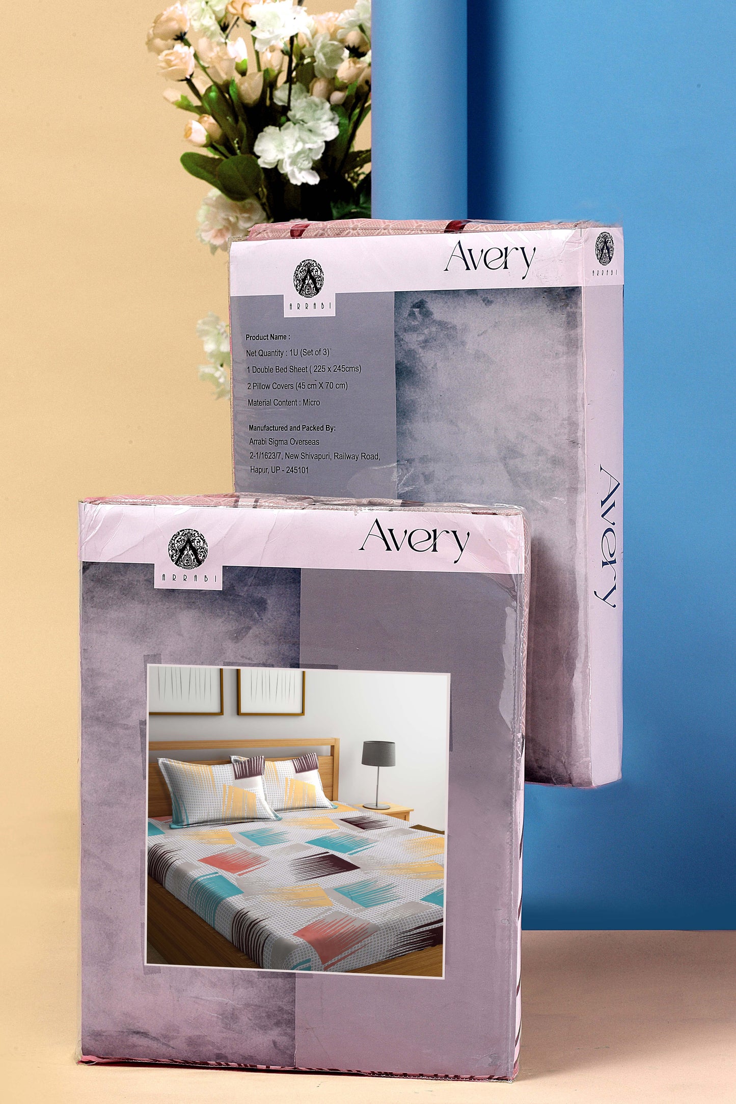 Arrabi Multi Graphic TC Cotton Blend King Size Bookfold Bedsheet with 2 Pillow Covers (250 X 215 cm)