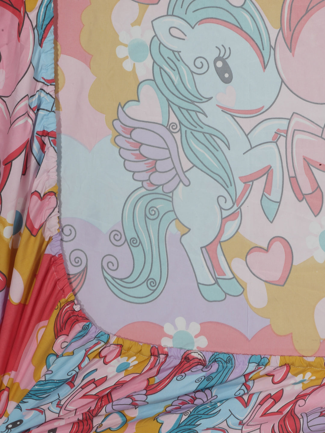 Arrabi Multi Cartoon TC Cotton Blend Single Size Fitted Bedsheet with 1 Pillow Cover (215 x 150 cm)