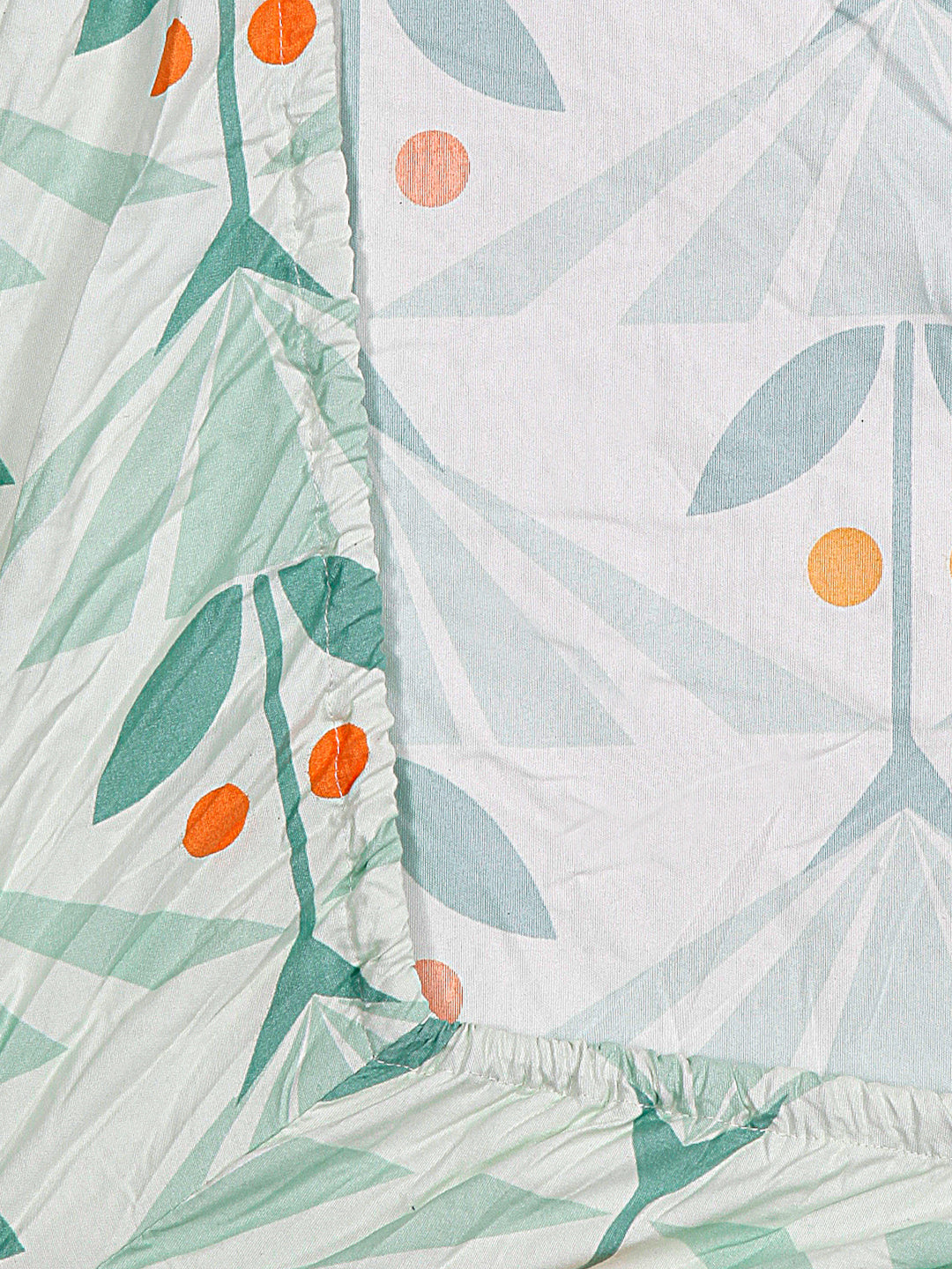 Arrabi Green Floral TC Cotton Blend Single Size Fitted Bedsheet with 1 Pillow Cover (215 X 150 cm)