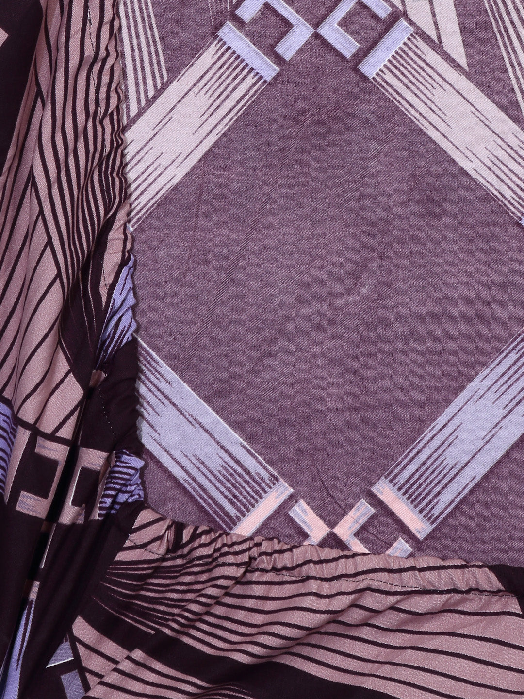 Arrabi Brown Geometric TC Cotton Blend Single Size Fitted Bedsheet with 1 Pillow Cover (215 X 150 cm)