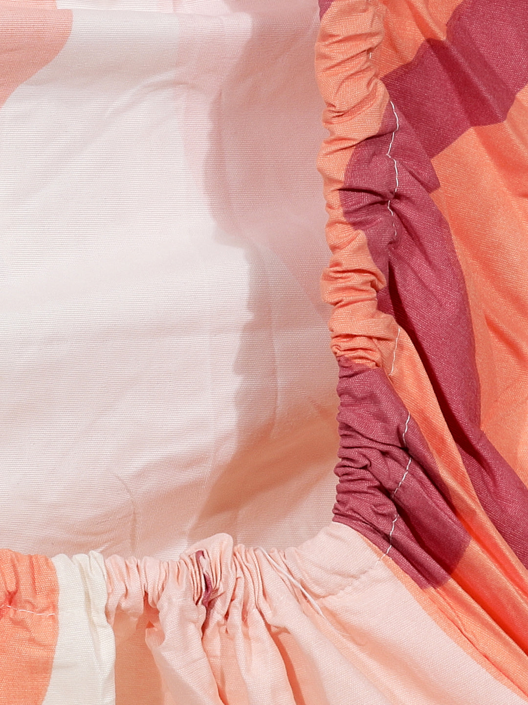 Arrabi Pink Stripes TC Cotton Blend Single Size Fitted Bedsheet with 1 Pillow Cover (215 x 150 cm)