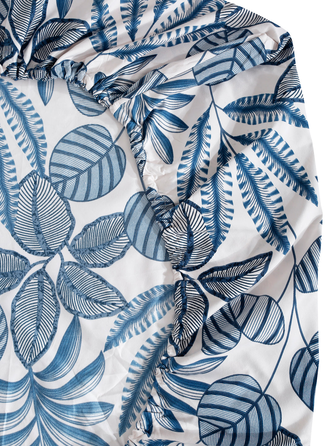 Arrabi White Floral TC Cotton Blend Super King Size Fitted Bedsheet with 2 Pillow Covers (270 x 260 cm)