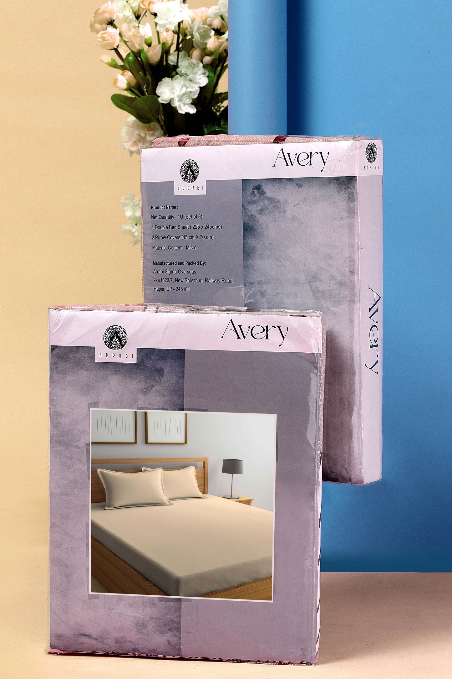 Arrabi Cream Stripes TC Cotton Blend Super King Size Bookfold Bedsheet with 2 Pillow Covers (270 X 260 cm)