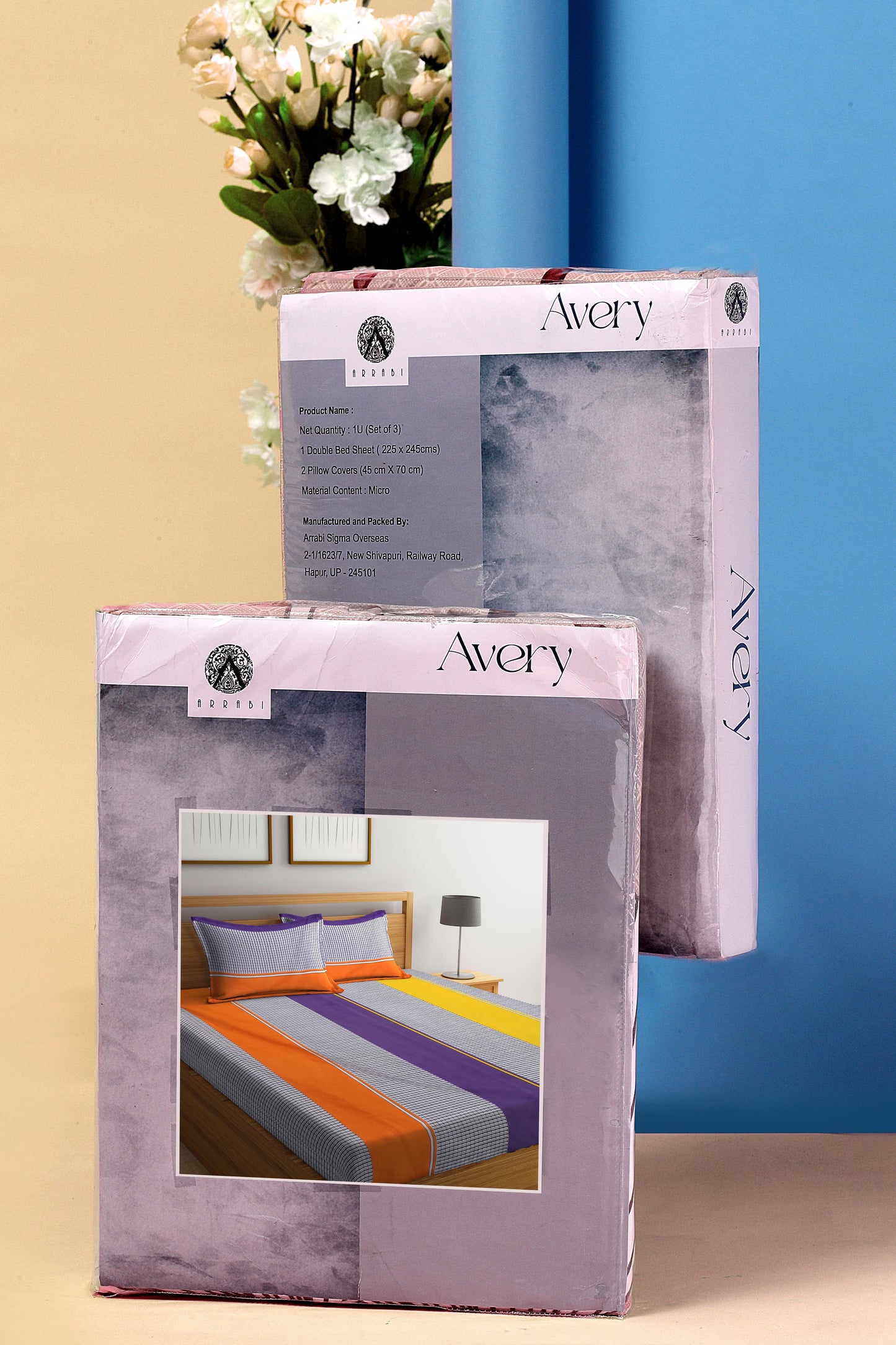 Arrabi Multi Geometric TC Cotton Blend King Size Bookfold Bedsheet with 2 Pillow Covers (250 X 215 cm)