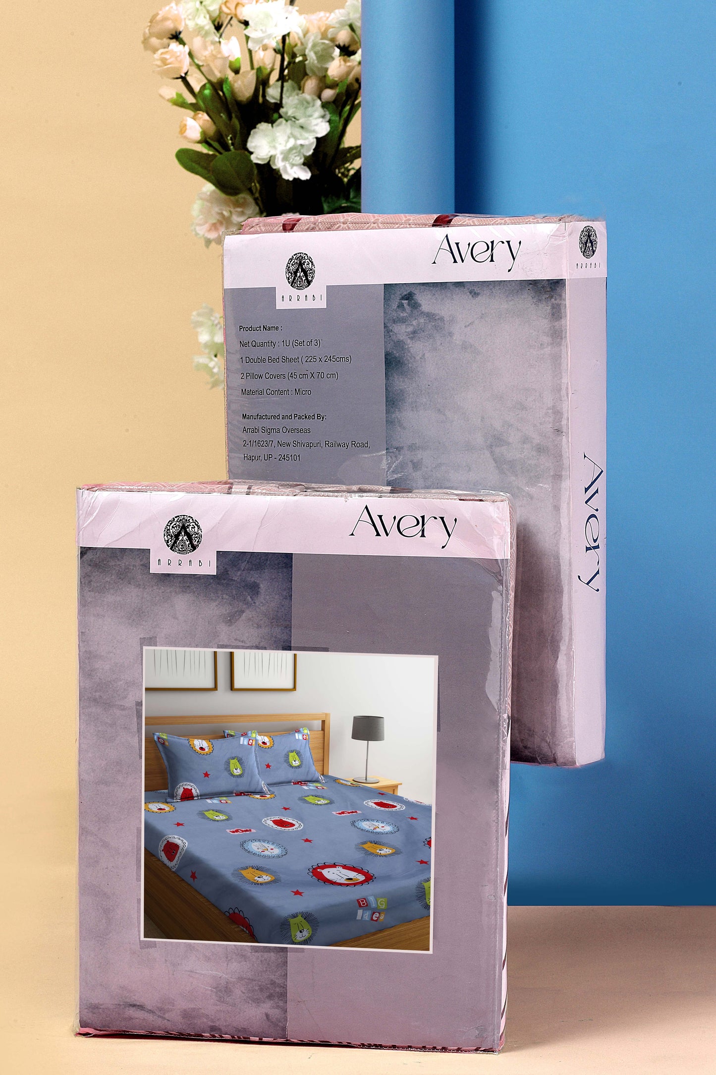 Arrabi Grey Cartoon TC Cotton Blend King Size Bookfold Bedsheet with 2 Pillow Covers (250 X 215 cm)