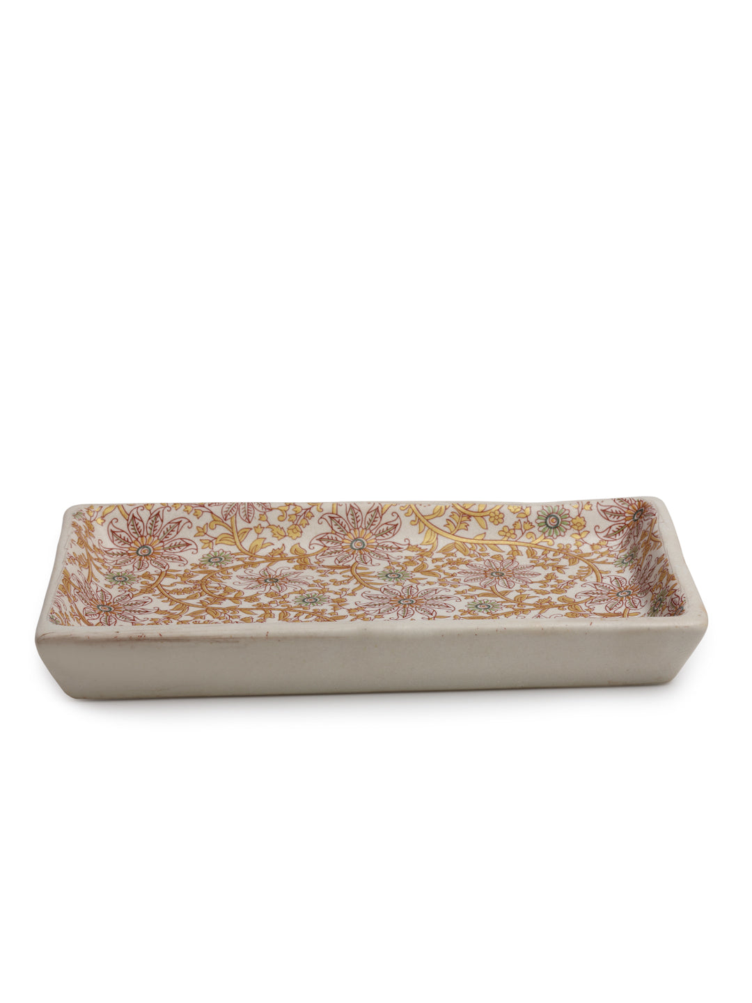 Handcrafted Stoneware Floral Set of 2 Tray