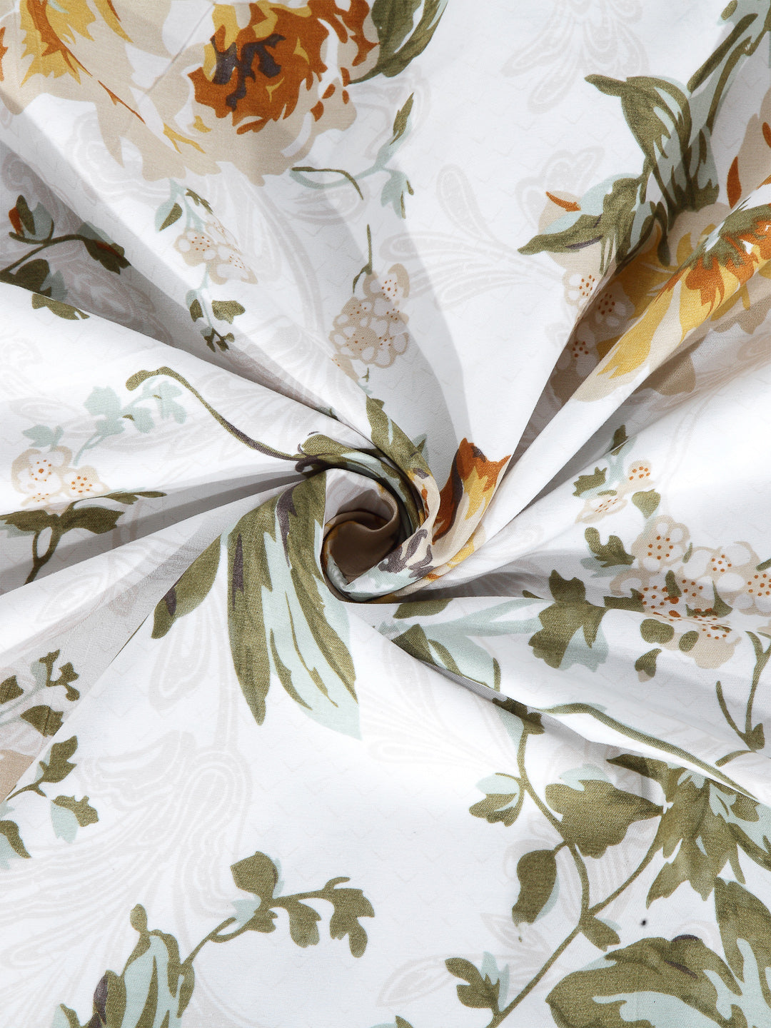 Arrabi White Floral TC Cotton Blend Single Size Fitted Bedsheet with 1 Pillow Cover (220 X 150 cm)