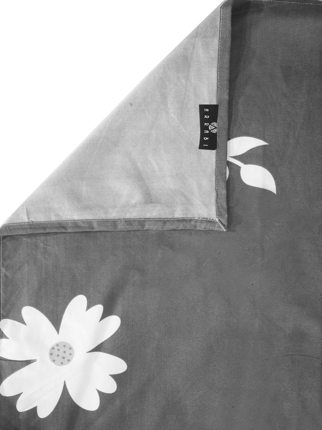 Arrabi Grey Floral TC Cotton Blend Super King Size Bookfold Bedsheet with 2 Pillow Covers (270 X 260 cm)