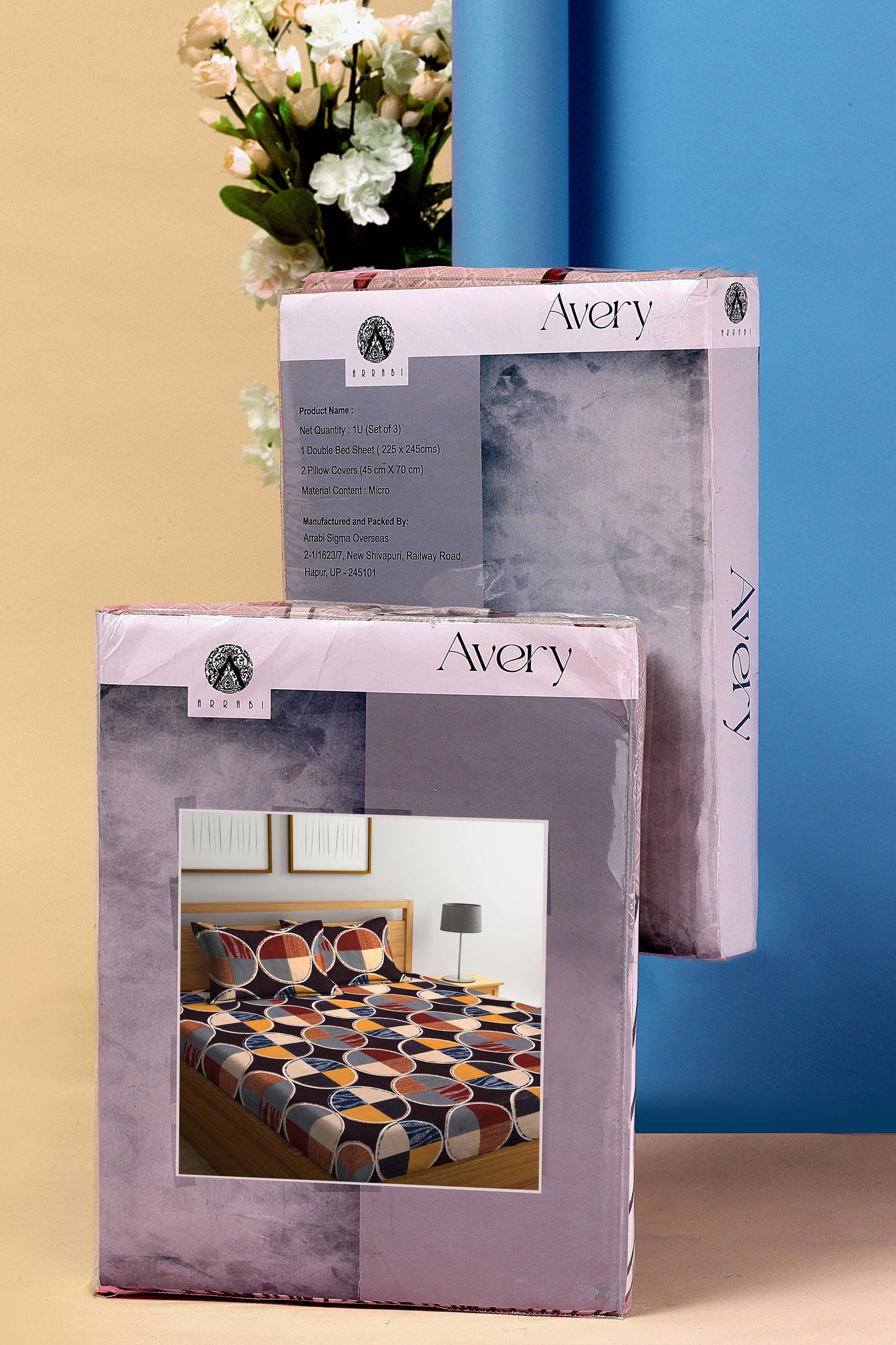 Arrabi Multi Geometric TC Cotton Blend King Size Bookfold Bedsheet with 2 Pillow Covers (250 X 220 cm)
