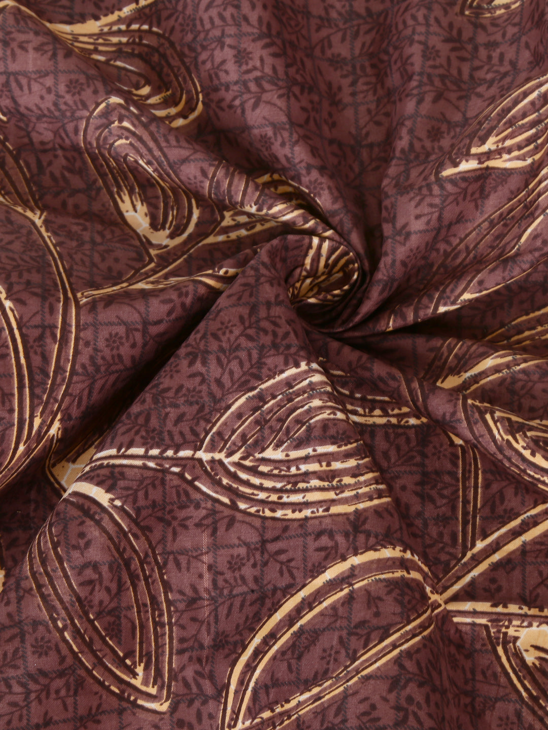 Arrabi Brown Leaf TC Cotton Blend Single Size Fitted Bedsheet with 1 Pillow Cover (220 X 150 cm)