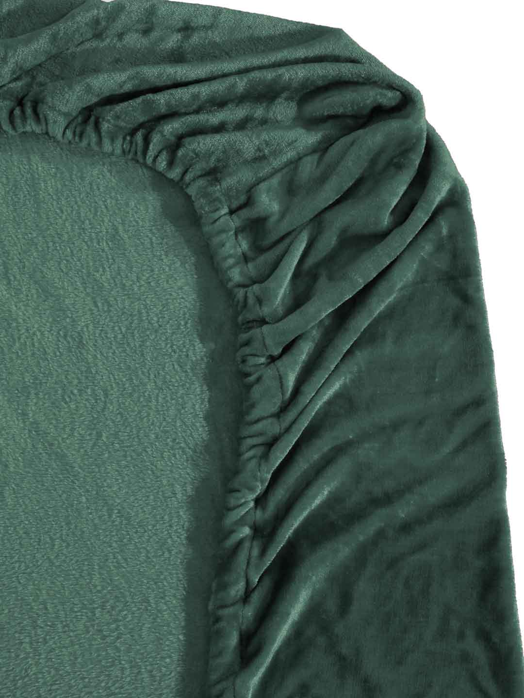 Arrabi Green Solid King Size Warm Woolen Fitted Bedsheet