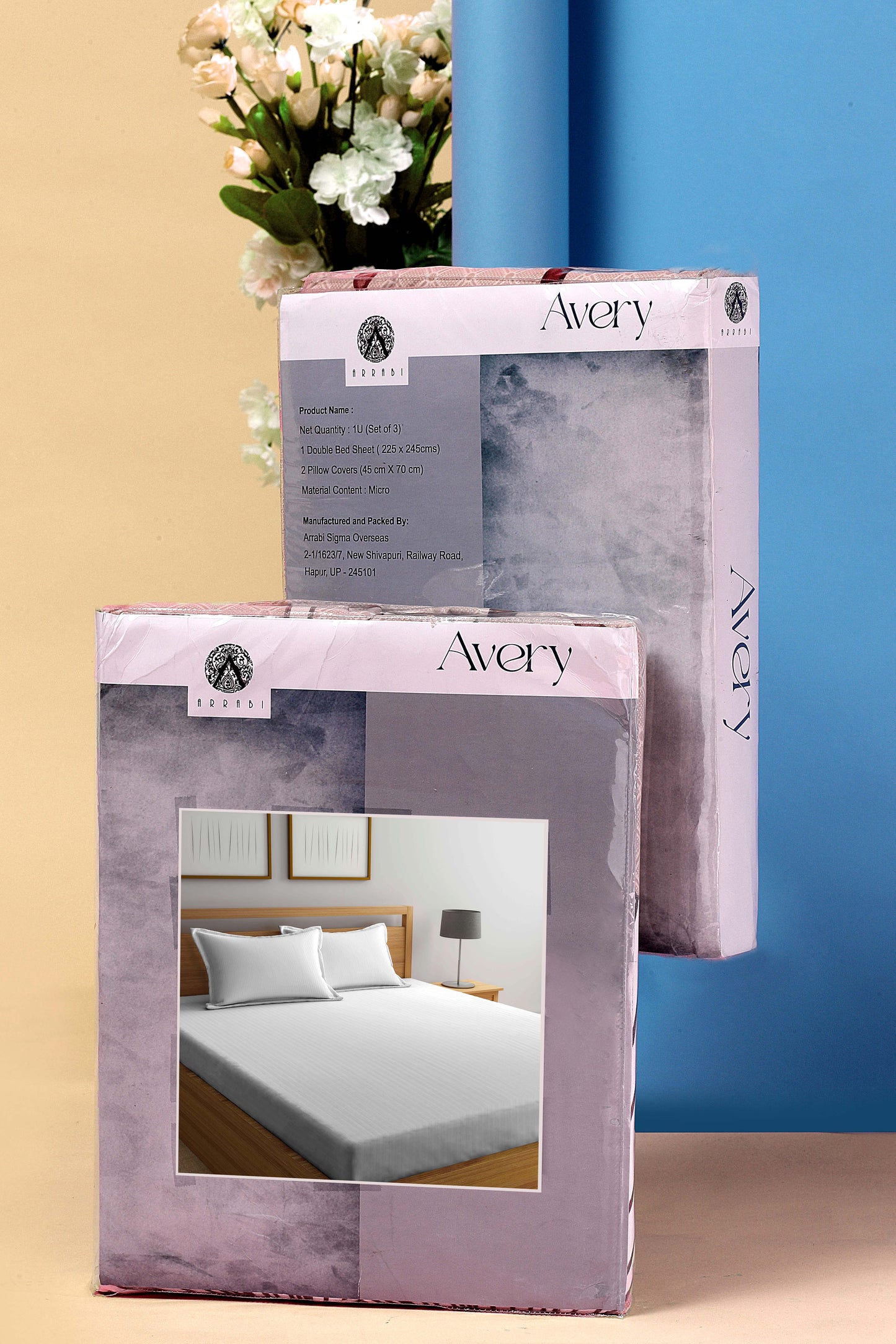 Arrabi White Stripes TC Cotton Blend Super King Size Bookfold Bedsheet with 2 Pillow Covers (270 X 260 cm)