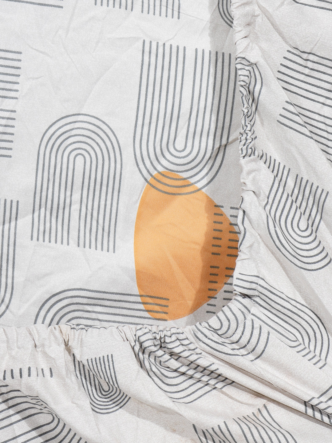 Arrabi Beige Stripes TC Cotton Blend Super King Size Fitted Bedsheet with 2 Pillow Covers (270 X 260 Cm)