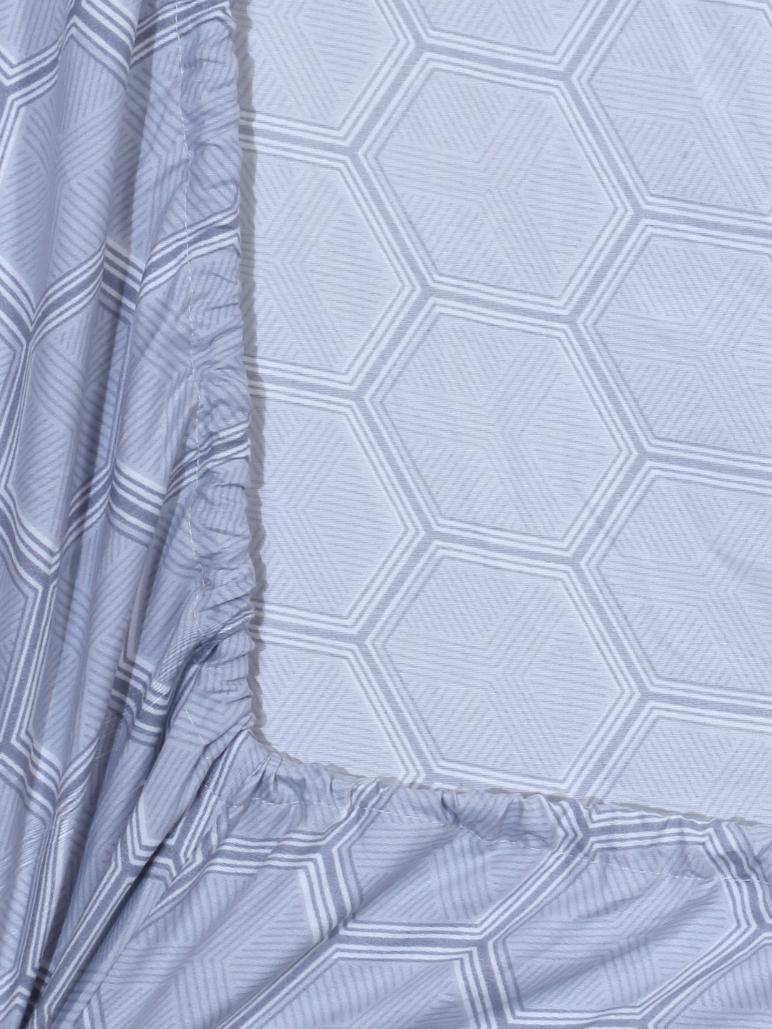 Arrabi Grey Geometric TC Cotton Blend Single Size Fitted Bedsheet with 1 Pillow Cover (215 X 150 cm)