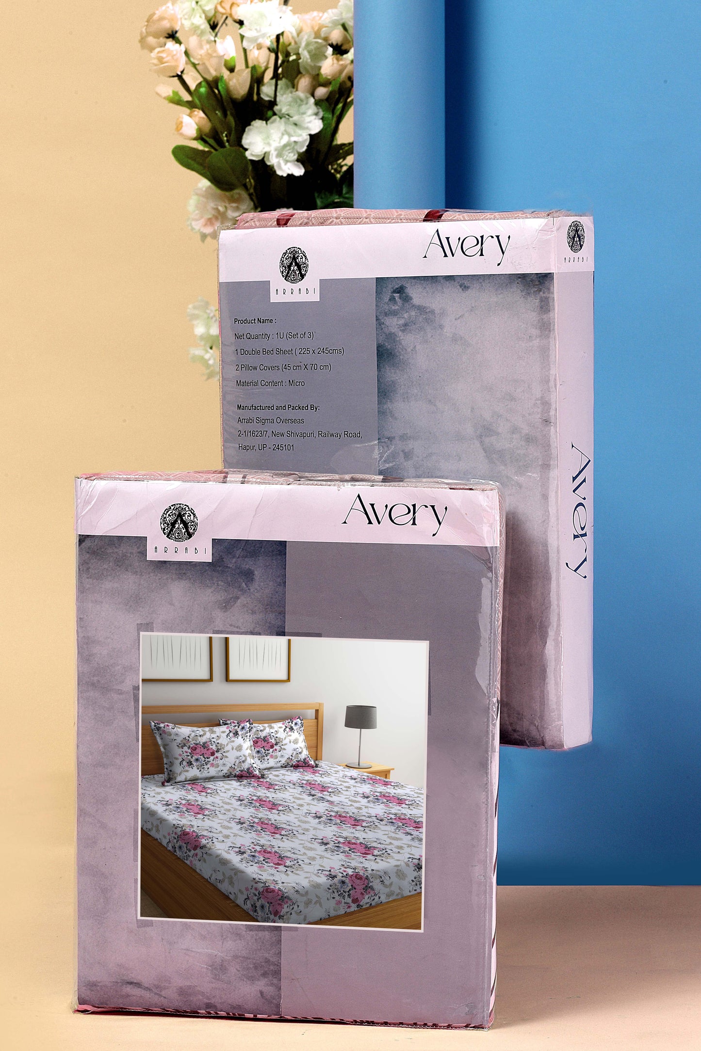 Arrabi White Floral TC Cotton Blend King Size Bookfold Bedsheet with 2 Pillow Covers (250 X 215 cm)