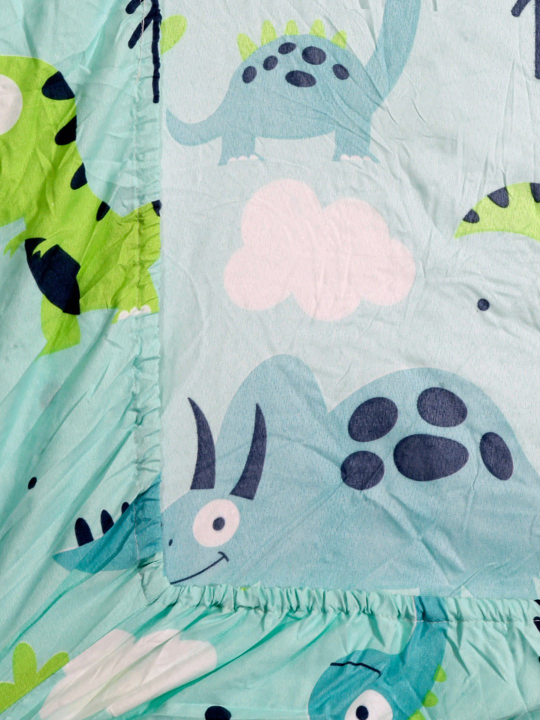 Arrabi Green Cartoon TC Cotton Blend Single Size Fitted Bedsheet with 1 Pillow Cover (215 X 150 cm)