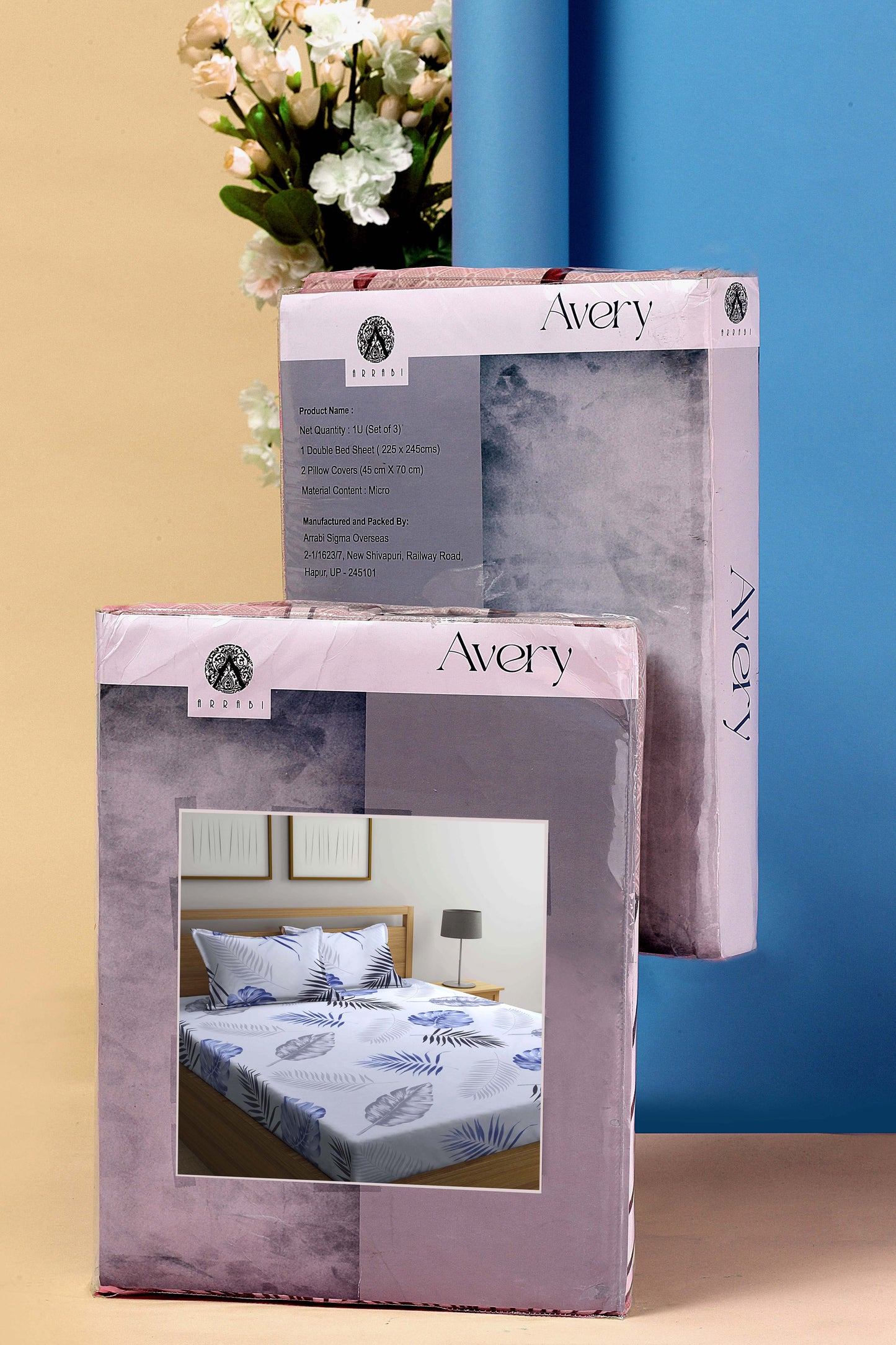 Arrabi White Leaf TC Cotton Blend King Size Bookfold Bedsheet with 2 Pillow Covers (250 X 215 cm)