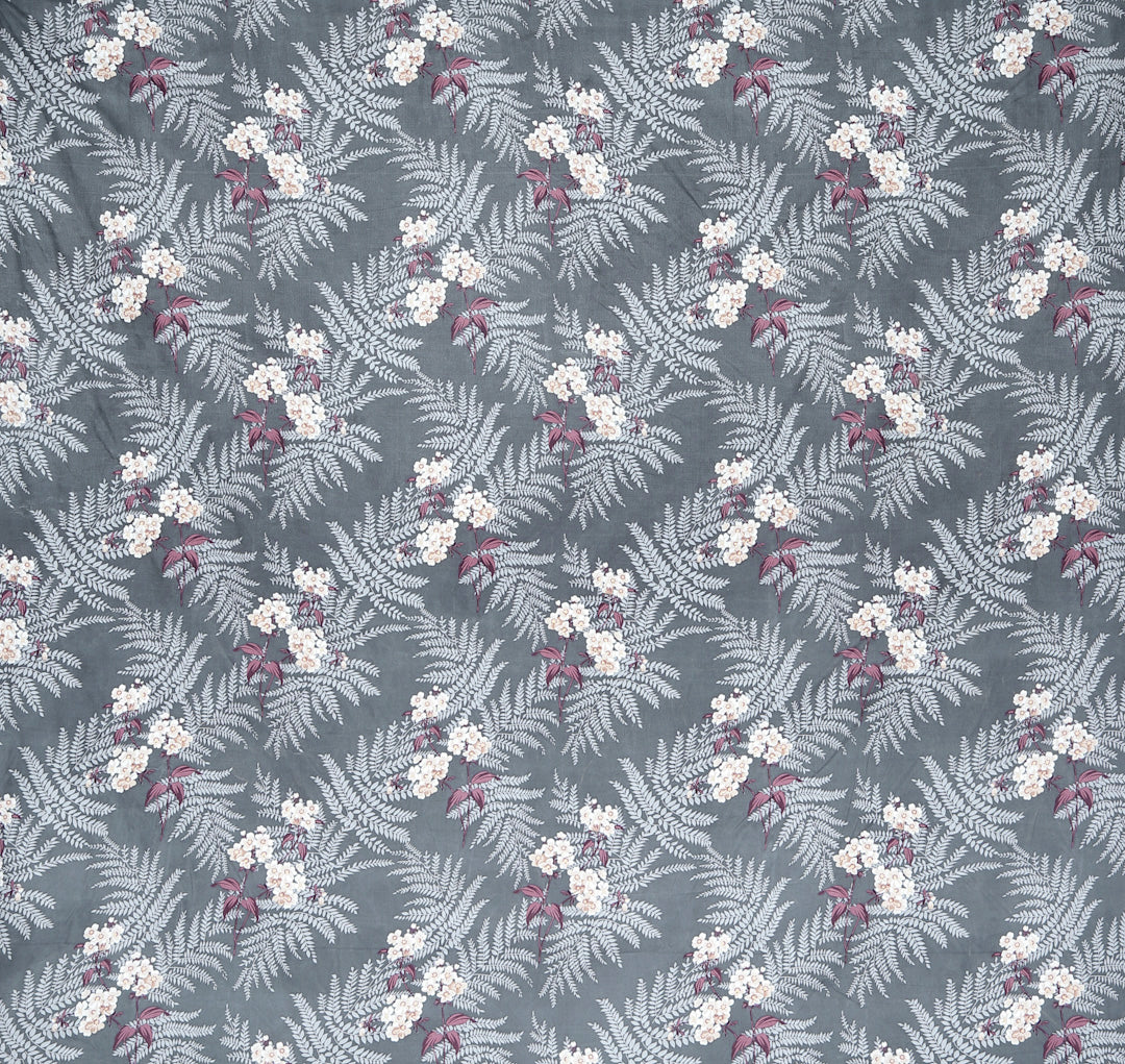 Arrabi Grey Floral TC Cotton Blend Super King Size Bedsheet with 2 Pillow Covers (270 x 260 cm)