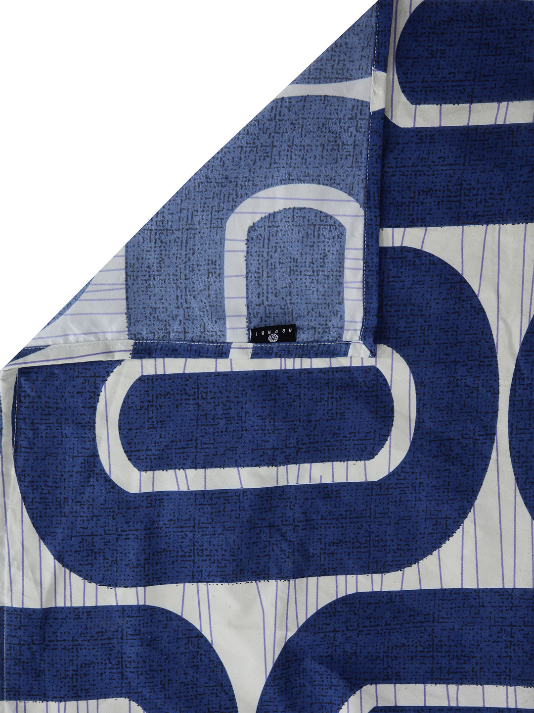 Arrabi Blue Geometric TC Cotton Blend King Size Bookfold Bedsheet with 2 Pillow Covers (250 X 220 cm)