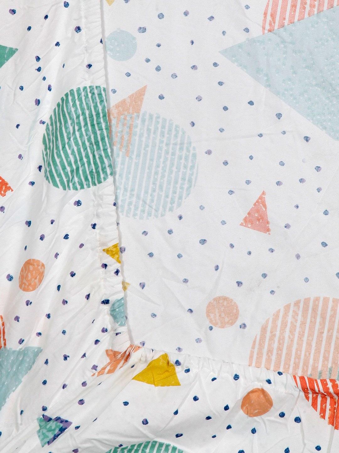 Arrabi White Geometric TC Cotton Blend Single Size Fitted Bedsheet with 1 Pillow Cover (215 X 150 cm)