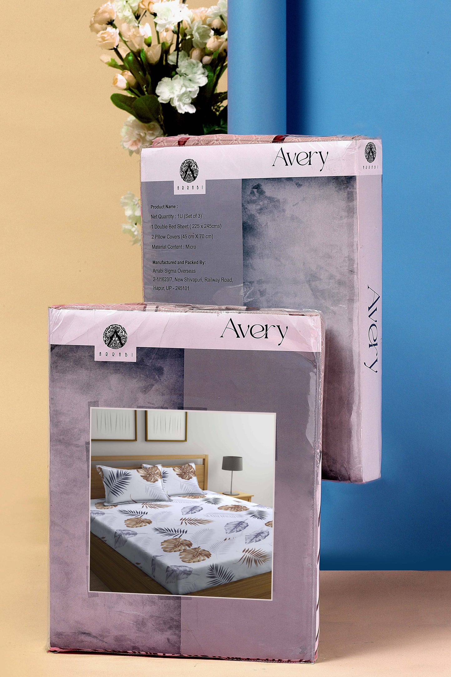 Arrabi White Leaf TC Cotton Blend King Size Bookfold Bedsheet with 2 Pillow Covers (250 X 215 cm)