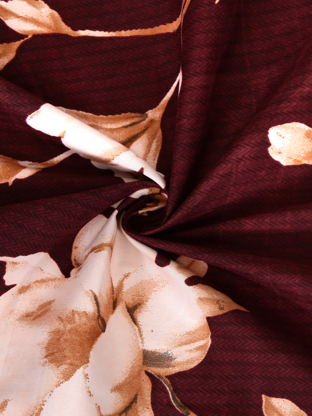 Arrabi Brown Floral TC Cotton Blend Single Size Fitted Bedsheet with 1 Pillow Cover (220 X 150 cm)