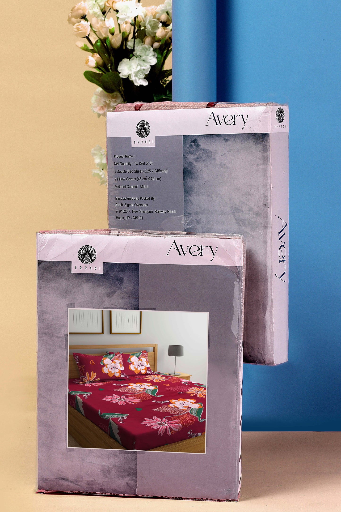 Arrabi Red Floral TC Cotton Blend King Size Bookfold Bedsheet with 2 Pillow Covers (250 X 220 cm)