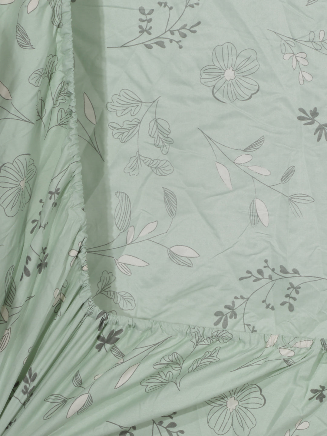 Arrabi Green Floral TC Cotton Blend Single Size Fitted Bedsheet with 1 Pillow Cover (215 x 150 cm)